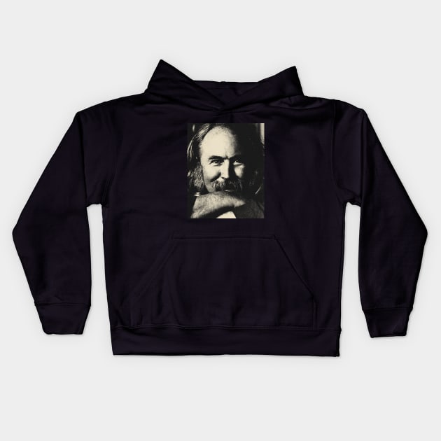 David Crosby - Vintage Pencil Drawing Style Kids Hoodie by dameonrose